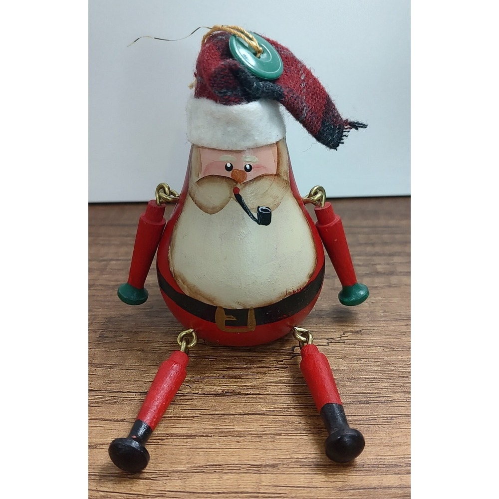 Vintage Santa Claus Shelf Sitter Dangle Legs Christmas Ornament Hand Painted A7